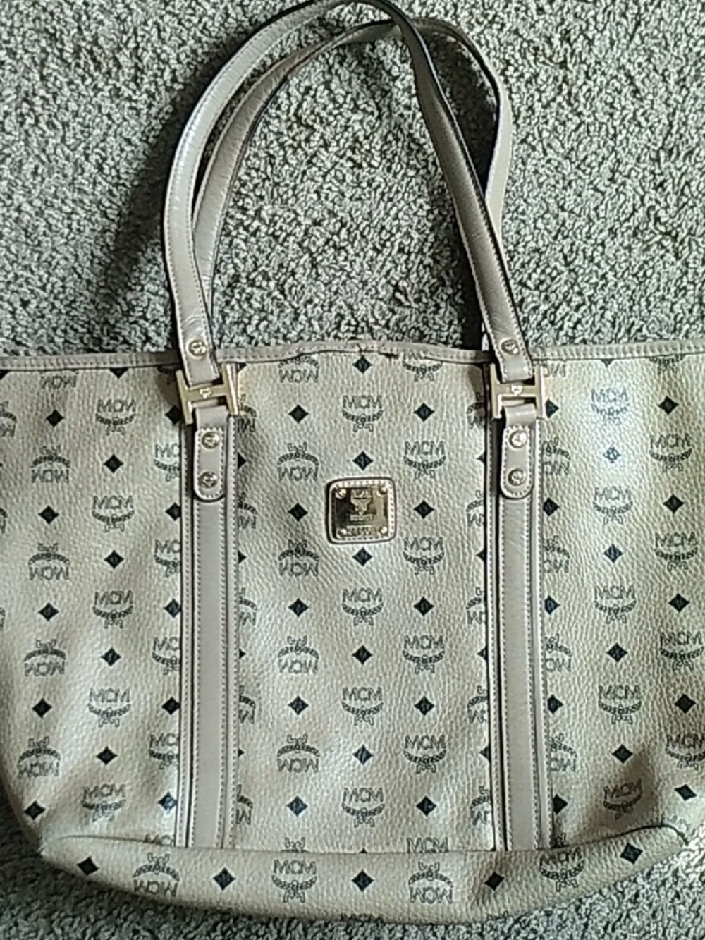 MCM Beige/Tan Monogram Tote with Black Logo
